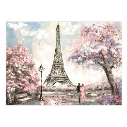 Obraz olejny - widok na ulicę Paryża wiosną