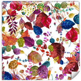 Akwarela - jesienne liście w różnych kolorach