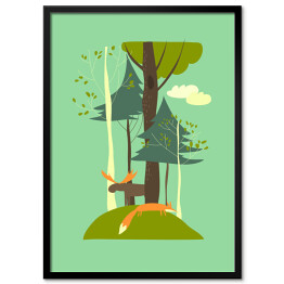 Letni krajobraz z drzewami, lisem i łosiem - ilustracja