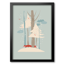 Zimowy krajobraz z drzewami i lisem