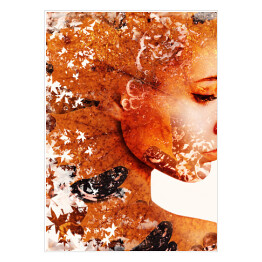 Portret młodej kobiety z jesiennymi liśćmi