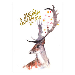 Akwarela - typografia "Wesołych Świąt" z jeleniem