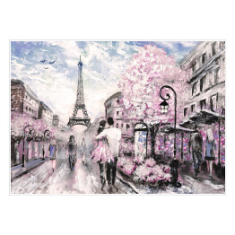 Obraz olejny - ludzie spacerujący po ulicy Paryża