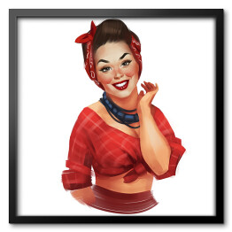 Pin up - kobieta z czerwonymi policzkami z czarnymi włosami 