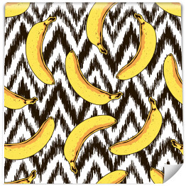 Banany na tle w czarno białe zygzaki