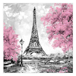 Obraz olejny - Paryż w odcieniach czerni, bieli i różu