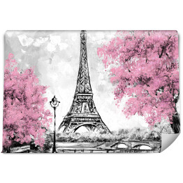 Obraz olejny - Paryż w odcieniach czerni, bieli i różu
