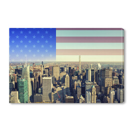 Panorama Nowego Jorku z amerykańską flagą w tle