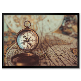 Antyczny kompas i mapa świata