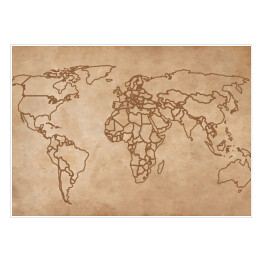 Mapa świata na starym kawałku papieru - granice państw