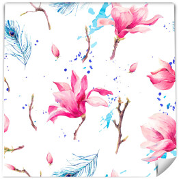 Akwarela - wzór z kwiatami magnolii