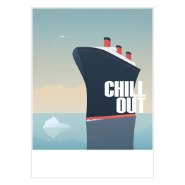 Duży statek żeglujący po morzu obok góry lodowej - ilustracja