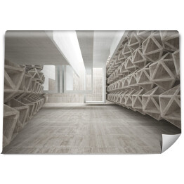 Białe abstrakcyjne wnętrze, betonowe bryły 3D