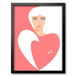 Kobieta i serce - biało różowa grafika