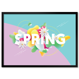 Jasna ilustracja z kwiatami z napisem "wiosna"
