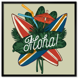 Tekst "aloha" na tle desek surfingowych