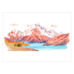 Rzeka i góry w pastelowych odcieniach - akwarela
