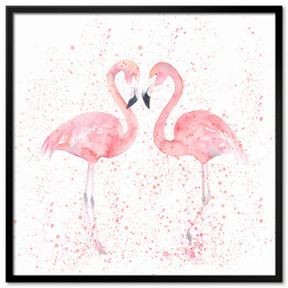Akwarela - dwa flamingi na tle w różowe kropki