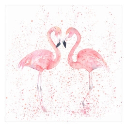 Akwarela - dwa flamingi na tle w różowe kropki