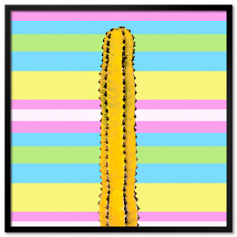 Żółty kaktus na tle w w kolorowe pasy