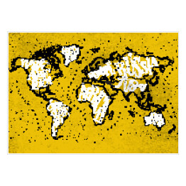 Żółta mapa świata - czarny zarys