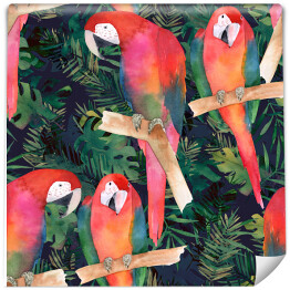 Akwarela - kolorowe papugi i tropikalne liście
