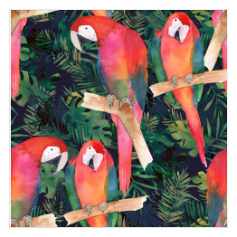 Akwarela - kolorowe papugi i tropikalne liście