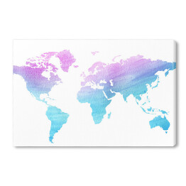 Akwarela - mapa świata w odcieniach różu i fioletu