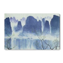 Chiński krajobraz z górami, wodą i mgłą