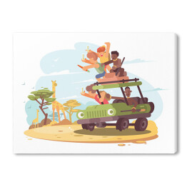 Grupa turystów na safari - kolorowa ilustracja