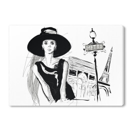 Młoda dziewczyna na tle Paryża - strój w stylu Audrey Hepburn
