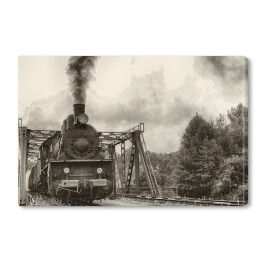 Stara lokomotywa parowa - czarno biała ilustracja
