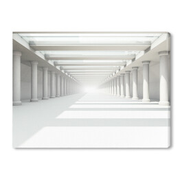 Białe pomieszczenie z symetrycznymi kolumnami 3D
