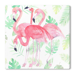 Flamingi i zielone liście