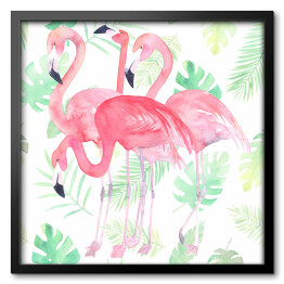 Flamingi i zielone liście