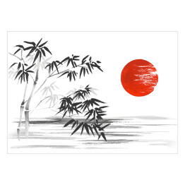 Tradycyjny japoński obraz - roślinność na brzegu rzeki