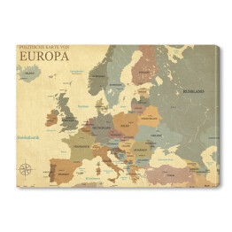 Mapa Europy ze stolicami - efekt vintage - wersja niemiecka 