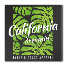Grafika "Kalifornia" na grafitowym tle zdobionym liśćmi