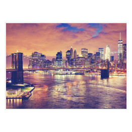 Panoramiczny obraz Nowego Jorku w nocy w stonowanych barwach