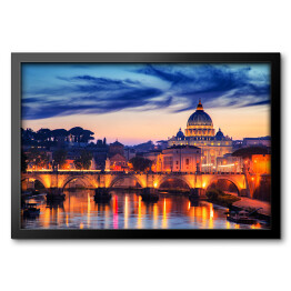 Most i Watykan oświetlony złotymi światłami podczas zmierzchu