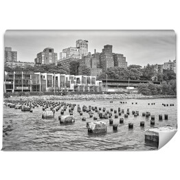 Czarno biały obrazek nabrzeża Brooklyn Heights, Nowy Jork