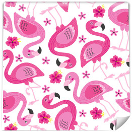Różowe flamingi wśród różowych kwiatów