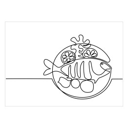 Ryba na talerzu z cytryną i grulą - ilustracja