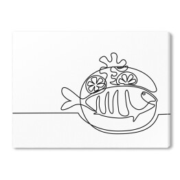 Pieczona ryba na talerzu - ilustracja