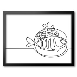 Pieczona ryba na talerzu - ilustracja