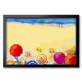 Plażowy kolorowy pejzaż - akwarela