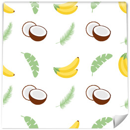Banany, kokosy i tropikalne liście na białym tle