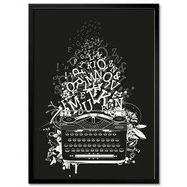 Biała maszyna do pisania z literami na czarnym tle