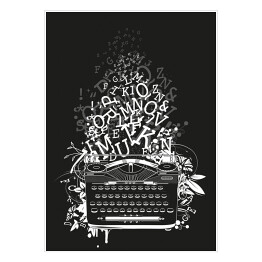 Biała maszyna do pisania z literami na czarnym tle
