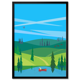 Jezioro i las - pejzaż w minimalistycznym stylu